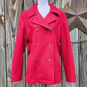 Classic Red Wool PeaCoat Nautica Size XL Double Breasted Collared Solid Color